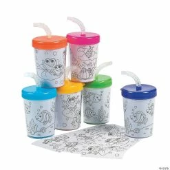 Wholesale ๐ Color Your Own Cups with Lids & Straws - 12 Pc. ๐งจ