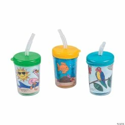 Best Pirce ๐ฏ Color Your Own Tropical Cups with Lids & Straws - 12 Pc. ๐งจ